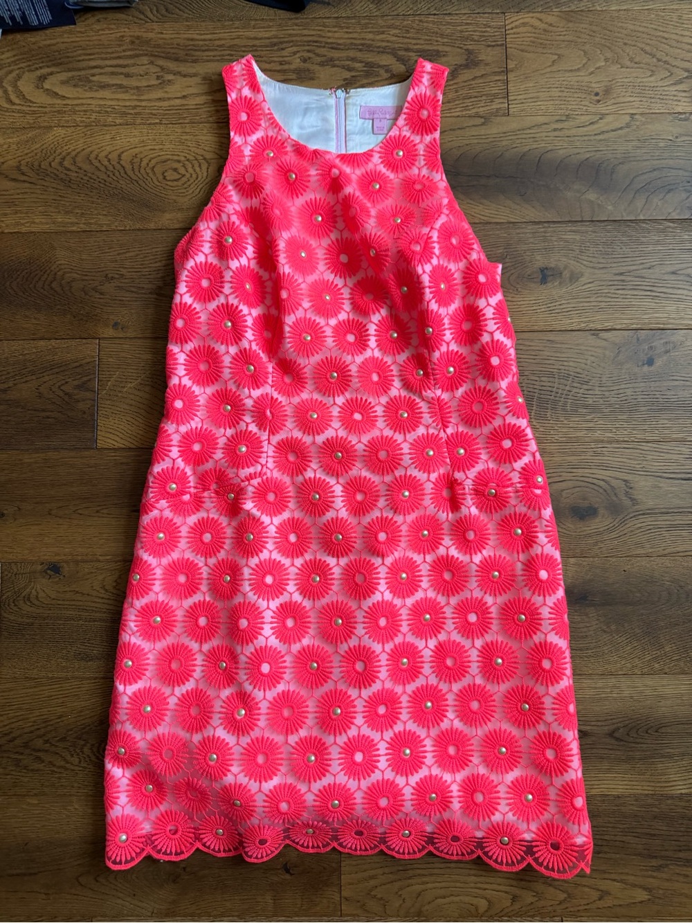 Bright Pink Floral Eyelet Dress